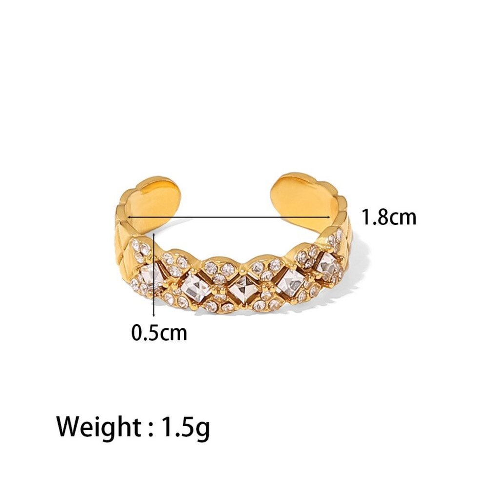 Zircon Lattice Texture Flower Ring 18K Gold Adjustable - Picture 8 of 10